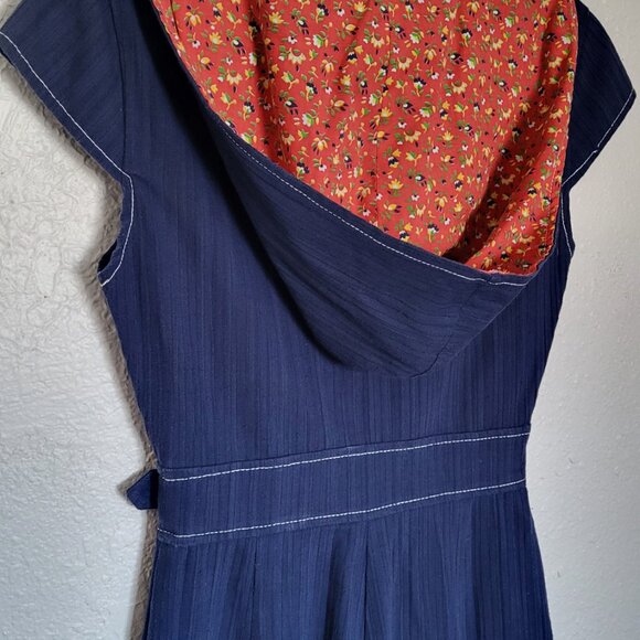 Vintage Navy Jumpsuit with Red Accents & Hood - Picture 9 of 15